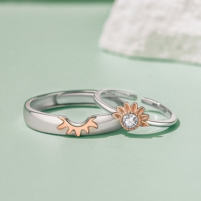 Joining Summer Sunflower 925 Sterling Silver Rings (2pc/Set) - Promise Rings