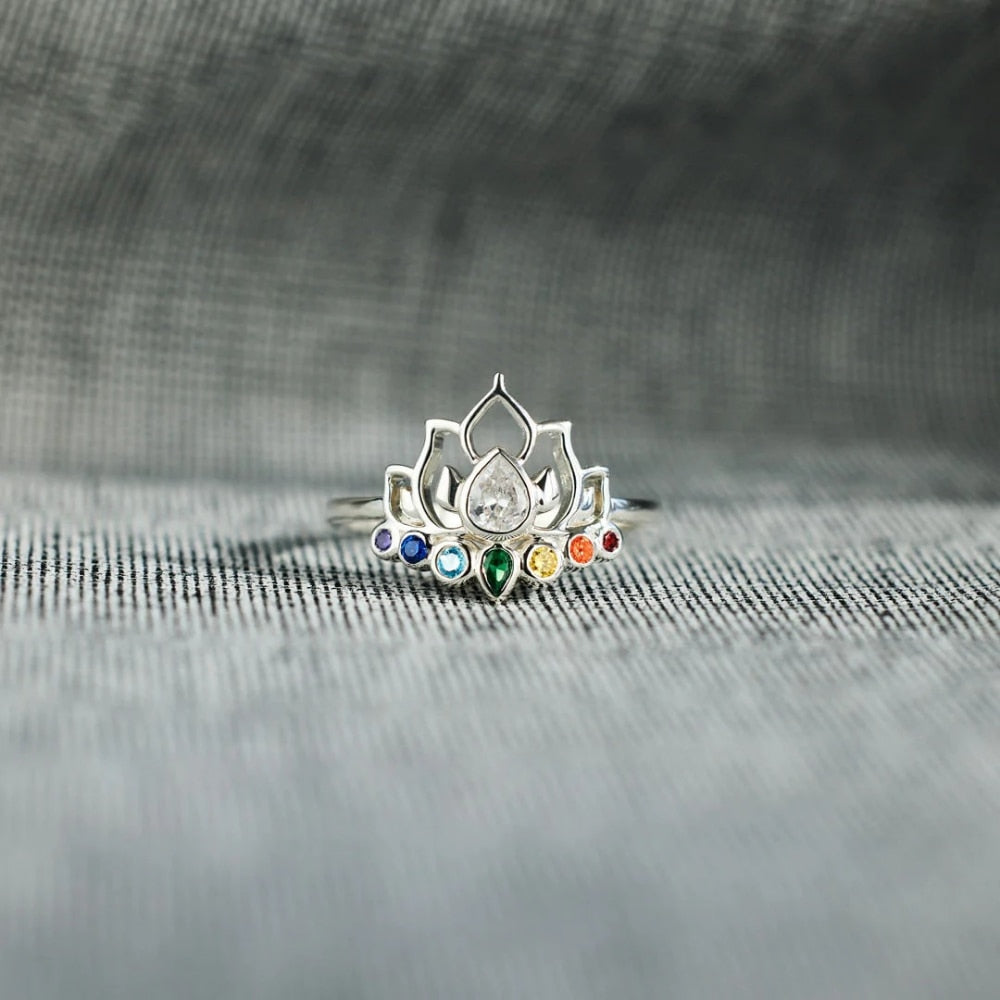 Lotus Flower Colorful Boho 925 Sterling Silver Women's Ring - Promise Rings