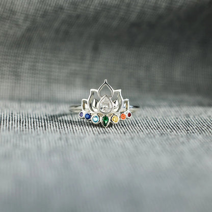 Lotus Flower Colorful Boho 925 Sterling Silver Women's Ring - Promise Rings