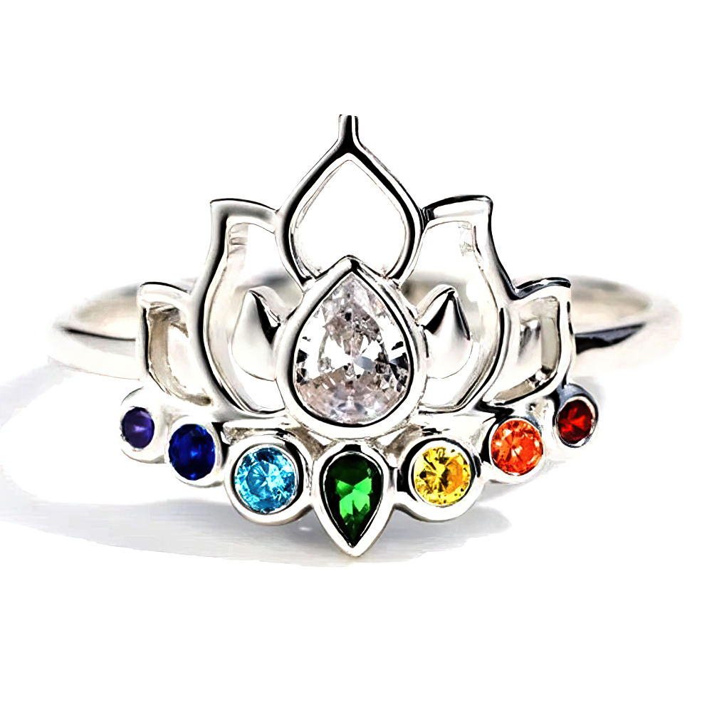 Lotus Flower Colorful Boho 925 Sterling Silver Women's Ring - Promise Rings