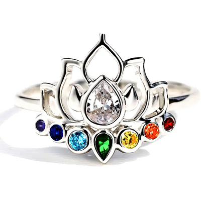 Lotus Flower Colorful Boho 925 Sterling Silver Women's Ring - Promise Rings
