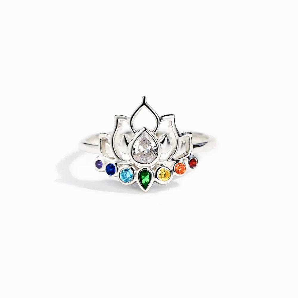 Lotus Flower Colorful Boho 925 Sterling Silver Women's Ring - Promise Rings