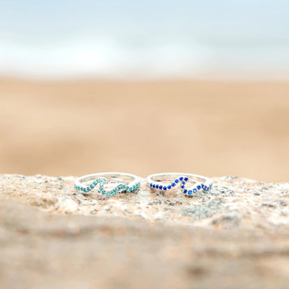Ocean Blue Wave Beach 925 Sterling Silver Women's Ring (2 Colors) - Promise Rings