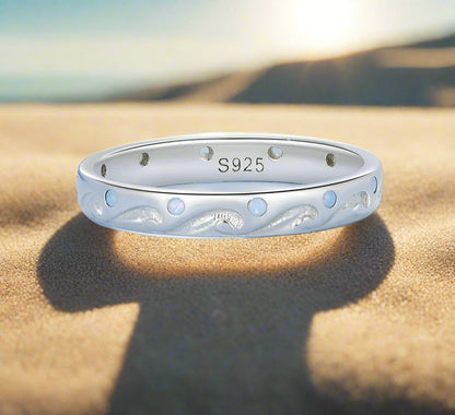 Ocean Wave Fire Opal Ring – 925 Sterling Silver Coastal Design (Women’s) - Promise Rings