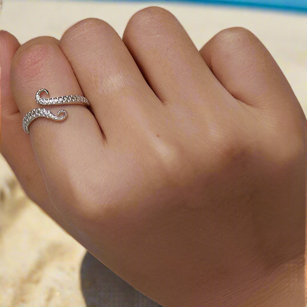 Octopus Tentacle Ocean-Inspired Ring – Sterling Silver Adjustable (Women’s) - Promise Rings
