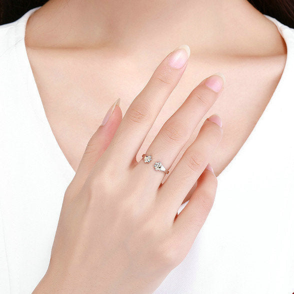 Pet Dog Cat Golden Paw Prints 925 Sterling Silver Women's Ring - Promise Rings