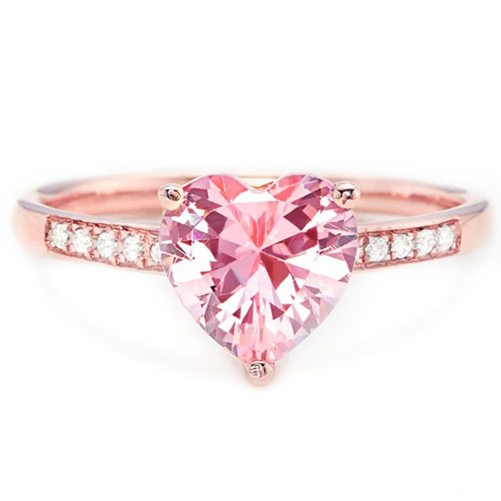 Pink Heart Cubic Zirconia 925 Sterling Silver Women's Ring (2 Colors) - Promise Rings