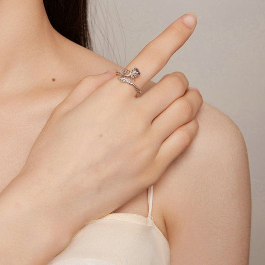 Purple Flower Cubic Zirconia 925 Sterling Silver Women's Ring - Promise Rings