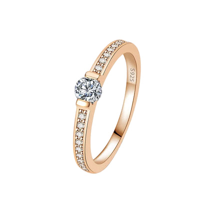 Rose gold ring with a diamond on a white background, branded 'PERFANY'.