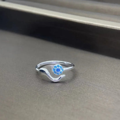 Dainty Blue Eye AAA Zircons 925 Sterling Silver Adjustable Ring