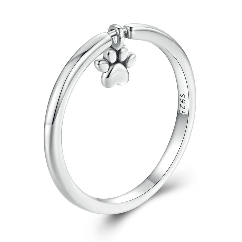 Lovely Cat & Dog Pet Paw Print 925 Sterling Silver Women's Ring