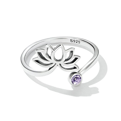 Hollow Lotus Flower & Cubic Zirconia 925 Sterling Sliver Adjustable Women's Rings (2 Colors)