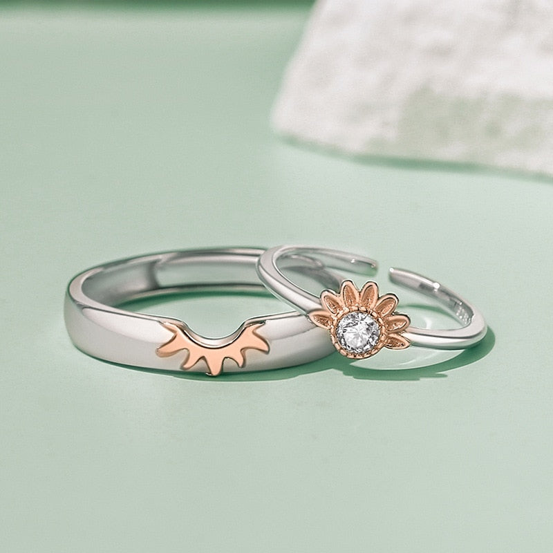 Joining Summer Sunflower 925 Sterling Silver Rings (2pc/Set)