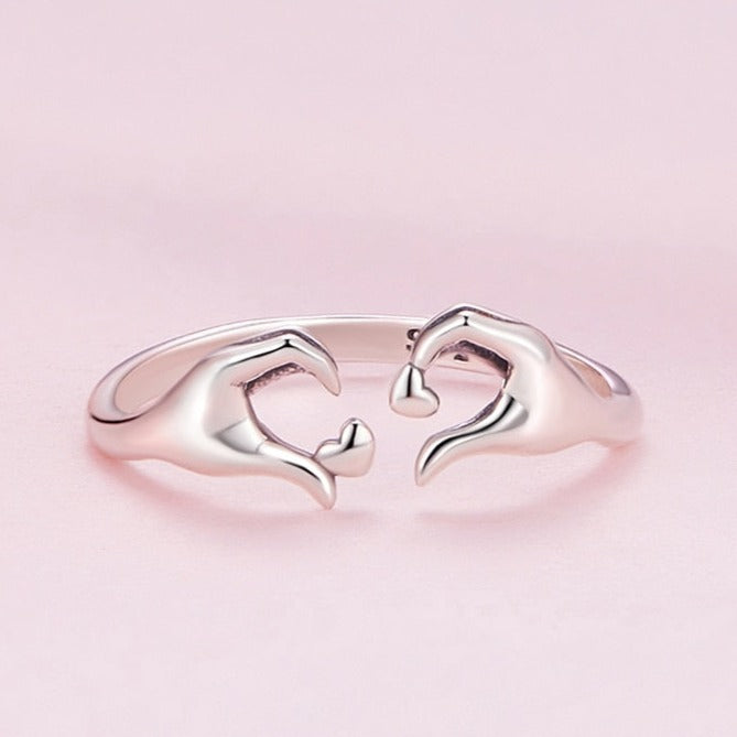 Hand Heart 925 Sterling Silver Women's Adjustable Ring