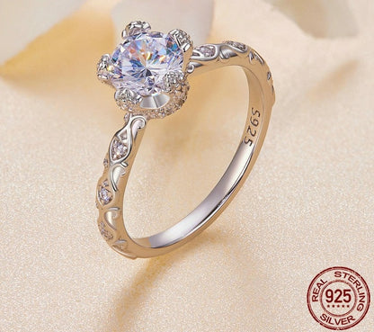 1.0CT Delicate Moissanite & Pave Setting CZ 925 Sterling Silver Women's Ring