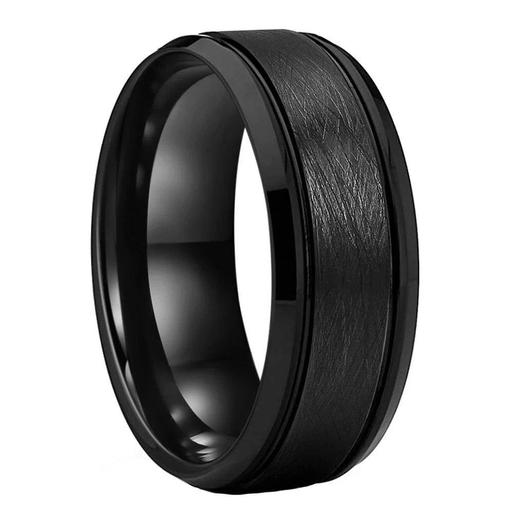 8mm Brushed Beveled Brushed Finish Black Tungsten Men's Ring (2 Colors)