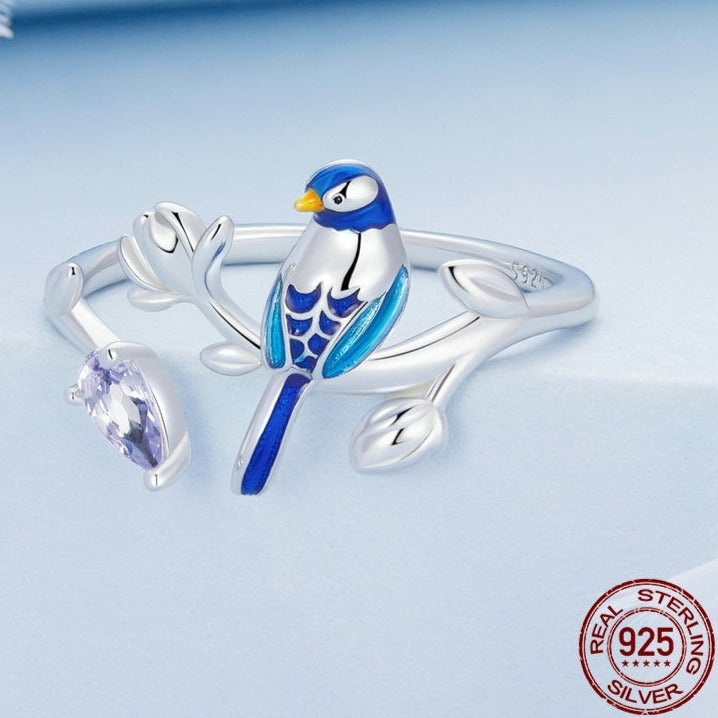 Pretty Blue Bird 925 Sterling Silver Adjustable Women's Ring