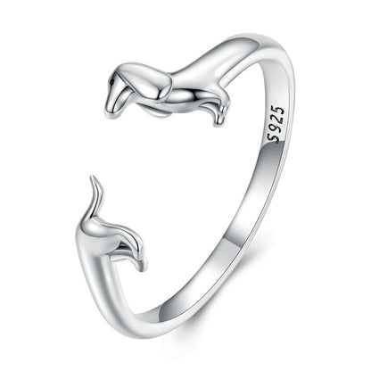 Cute Dachshund Dog 925 Sterling Silver Adjustable Women's Ring (4 Colors)