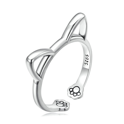 Simple Cute Cat Ears 925 Sterling Silver Adjustable Women's Ring