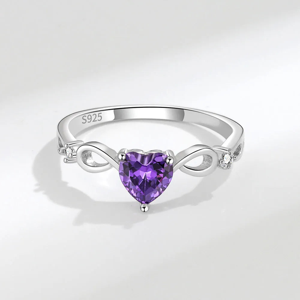 Amethyst Love Heart Stone 925 Sterling Silver Women's Ring (3 Colors)