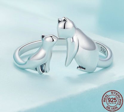 Creative Pet Cat Designs 925 Sterling Silver Adjustable Women's Ring