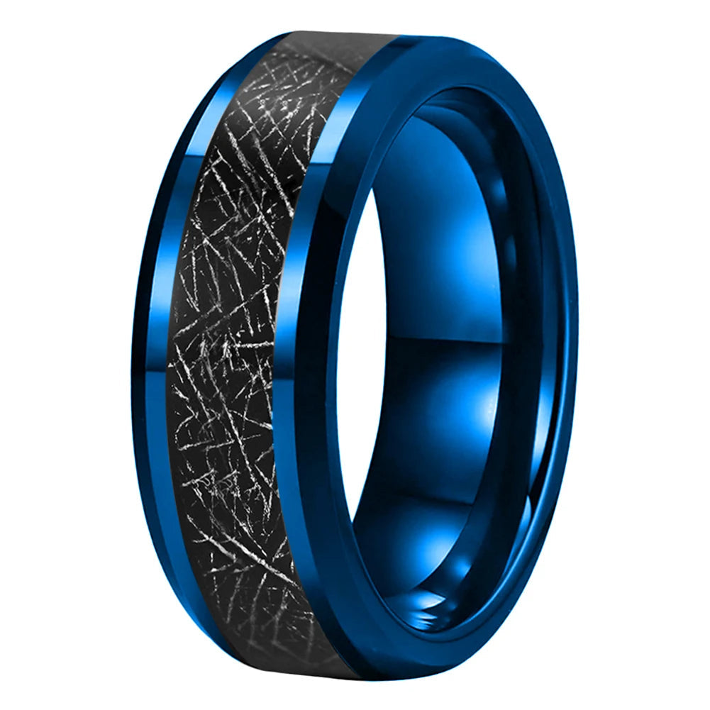 8mm Black Tungsten Ring – Sand & Silk Textured Inlays (Men’s)