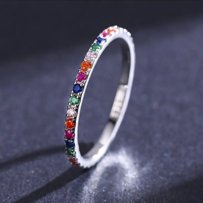 Trendy Simple Colorful Zircons 925 Sterling Silver Women's Rings (4 Styles)