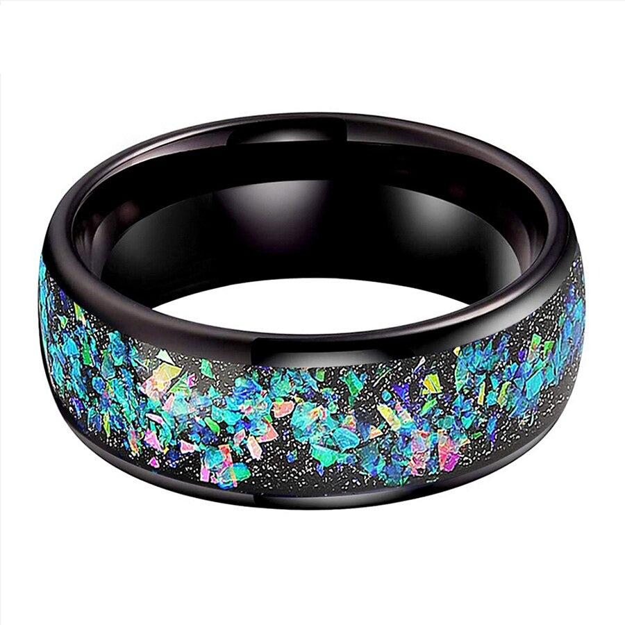 8mm Galaxy Series Opal Inlay Domed Polished Tungsten Men's Ring (4 Colors)