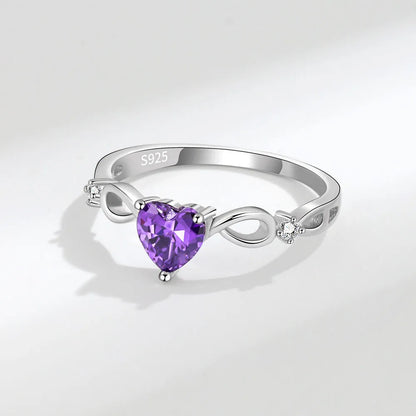 Amethyst Love Heart Stone 925 Sterling Silver Women's Ring (3 Colors)