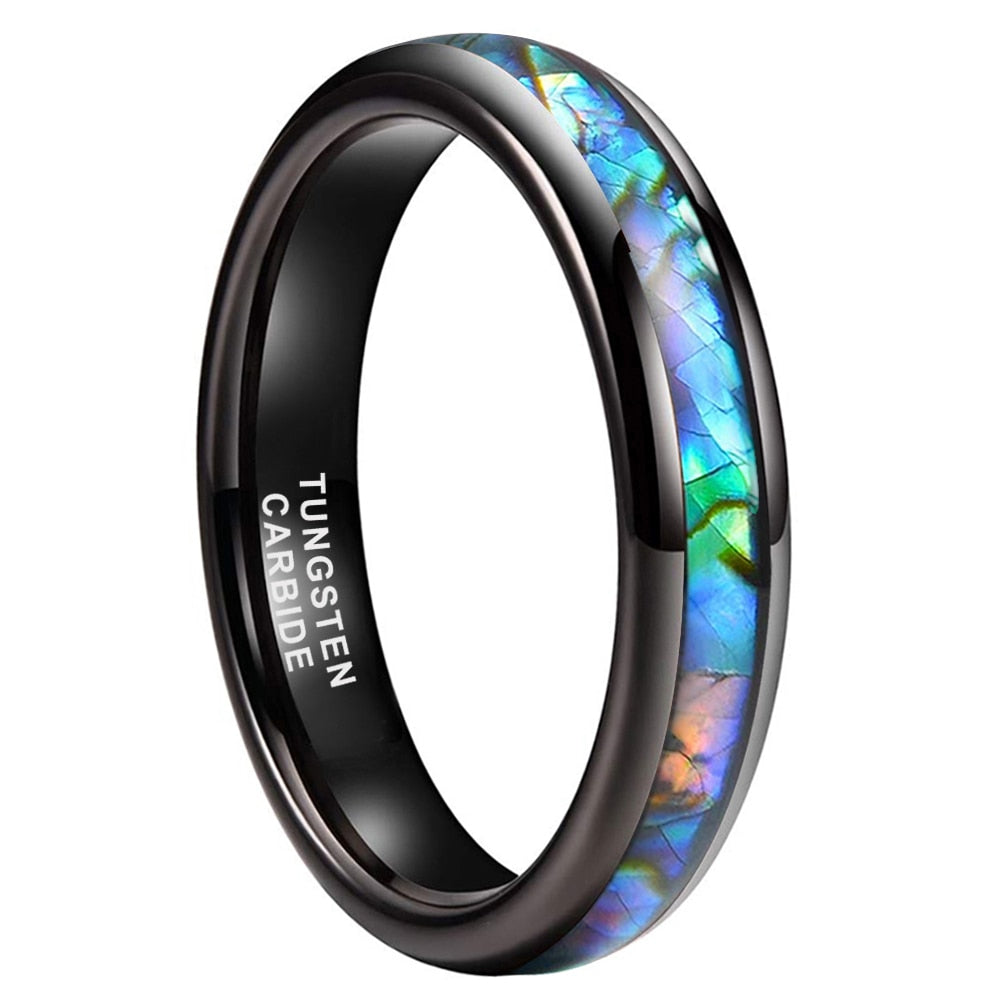 4mm Abalone Shell Inlay & Polished Black Tungsten Unisex Rings
