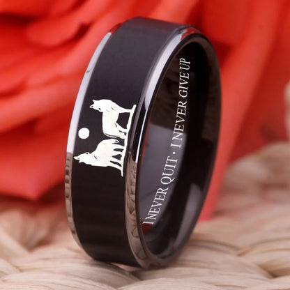 8mm "I NEVER QUIT • I NEVER GIVE UP" Wolf Tungsten Unisex Ring (4 Colors)