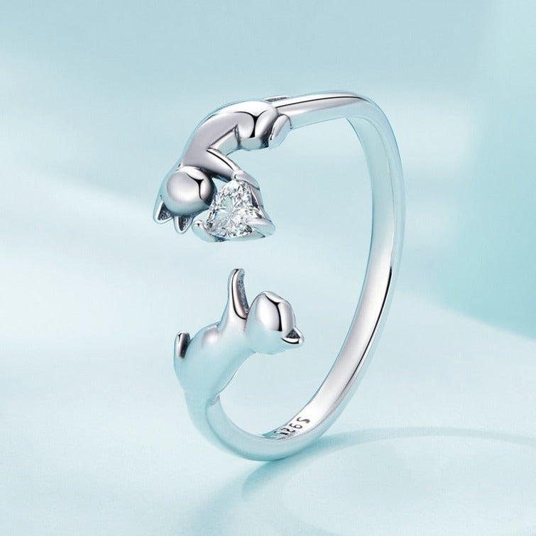 Creative Pet Cat Designs 925 Sterling Silver Adjustable Women's Ring