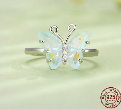 Colorful Butterfly Nature Paved CZ Stones 925 Sterling Silver Women's Ring