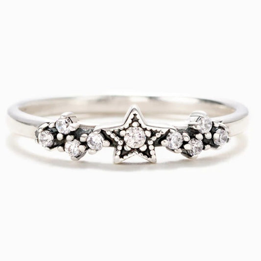 Retro Star 925 Sterling Silver Stackable Finger Ring