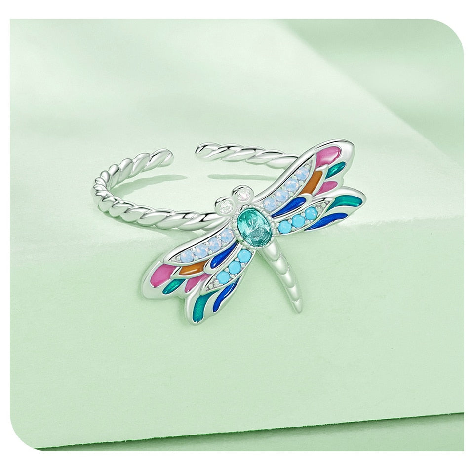 Colorful Dragonfly Nature 925 Sterling Silver Adjustable Women's Ring
