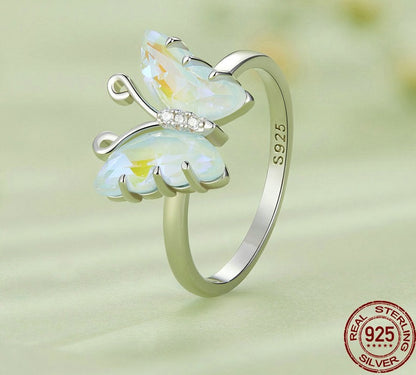 Colorful Butterfly Nature Paved CZ Stones 925 Sterling Silver Women's Ring