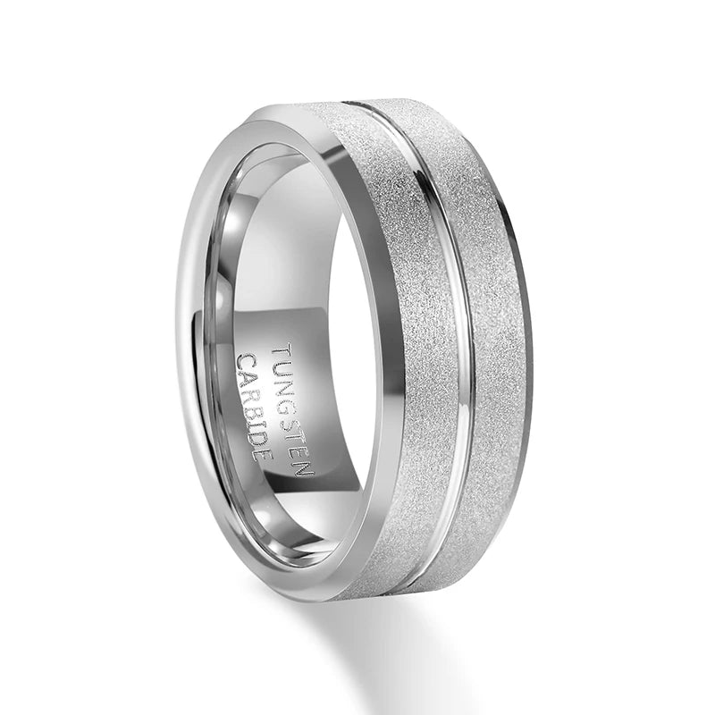 8mm Sandblasted & Inlay Groove Gold/Silver Tungsten Unisex Rings