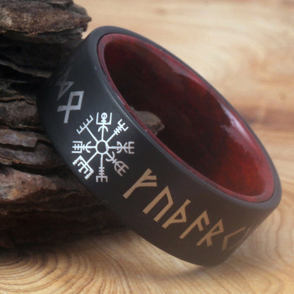 8mm Viking Compass Wood & Black Men's Ring