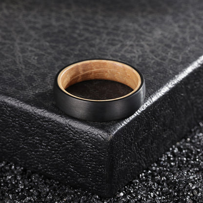 6mm Whiskey Wood & Brushed Black Tungsten Unisex Ring