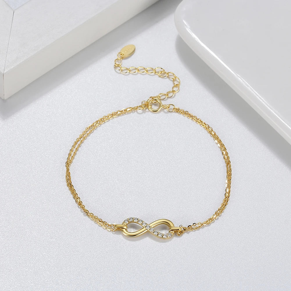 Infinity Symbol With Paved CZ Stones 0.925 Sterling Silver Adjustable Bracelet (3 Colors)
