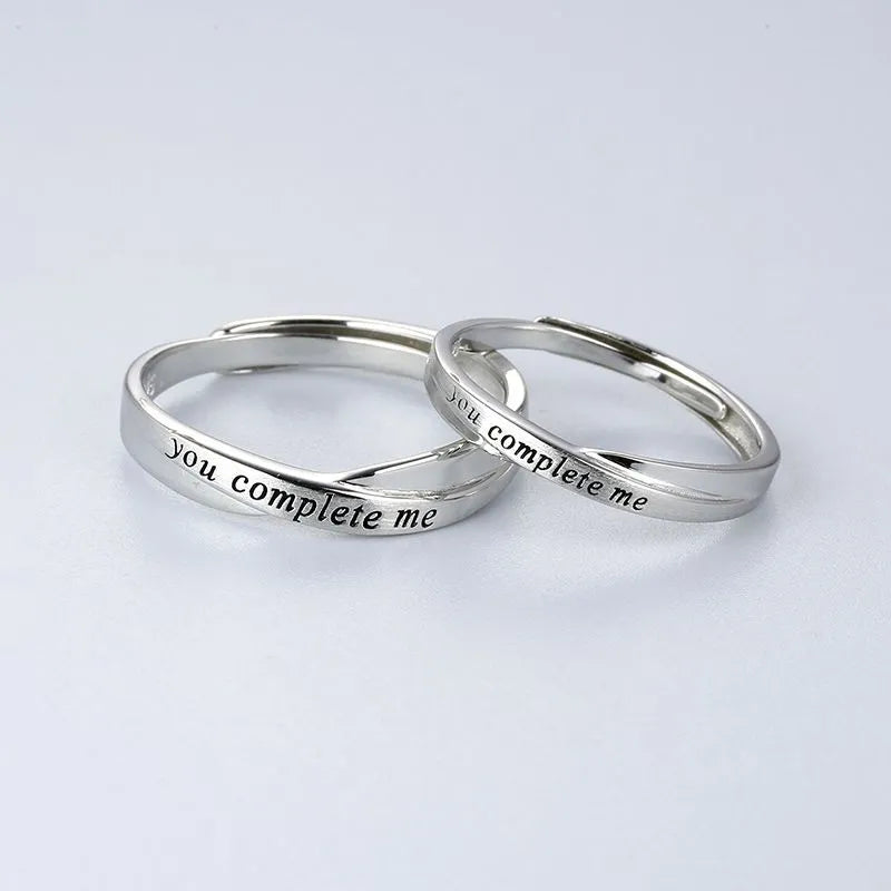 "You Complete Me" 925 Sterling Silver Adjustable Matching Rings