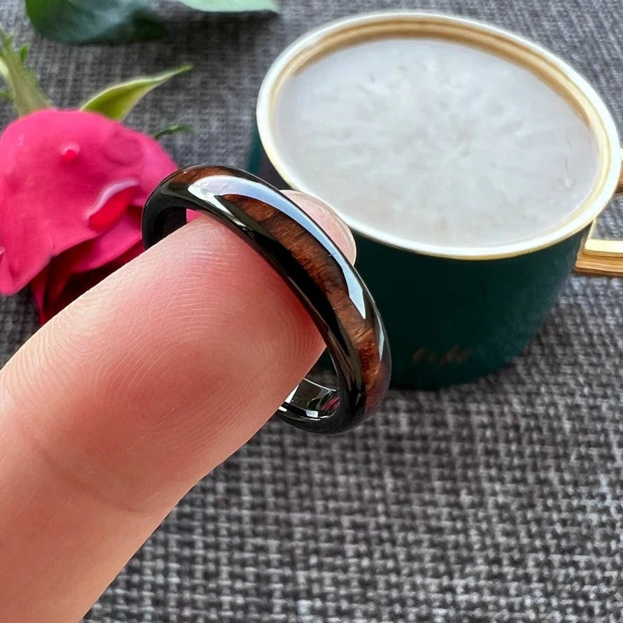 4mm Rosewood Inlay Rose Gold Tungsten Unisex Ring (4 Colors)