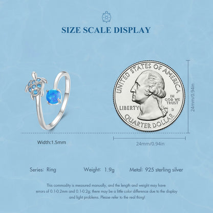 Blue Turtle Ocean Blue Fire Opal 925 Sterling Silver Women's Ring