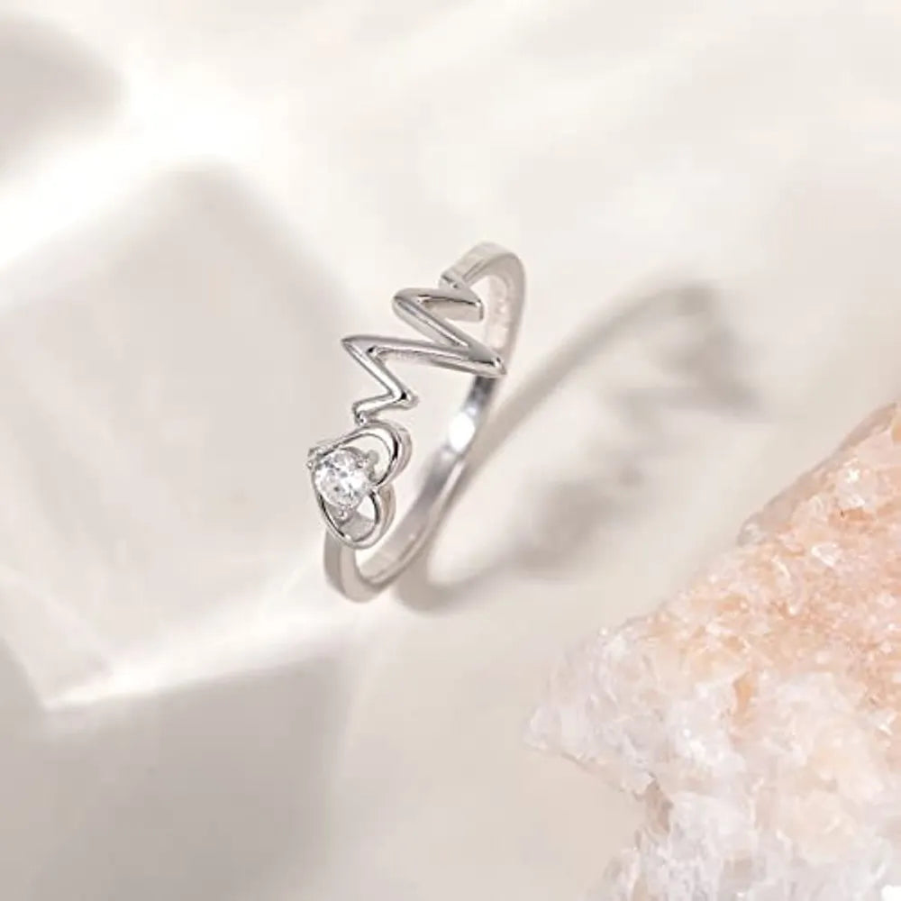 Amazon.com: LGSY Heartbeat Statement Rings for Women Sterling Silver:  Clothing, Shoes & Jewelry