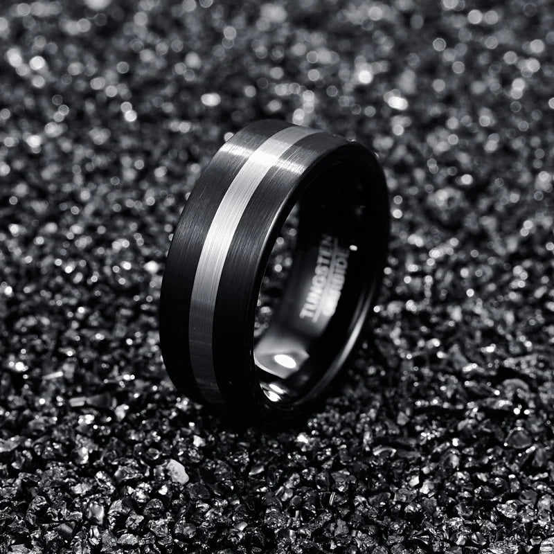 8mm Silver Band & Black Tungsten Men's Ring