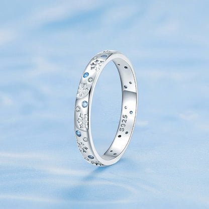 Snowflakes Blue & White Zircon Winter Christmas 925 Sterling Silver Women's Ring