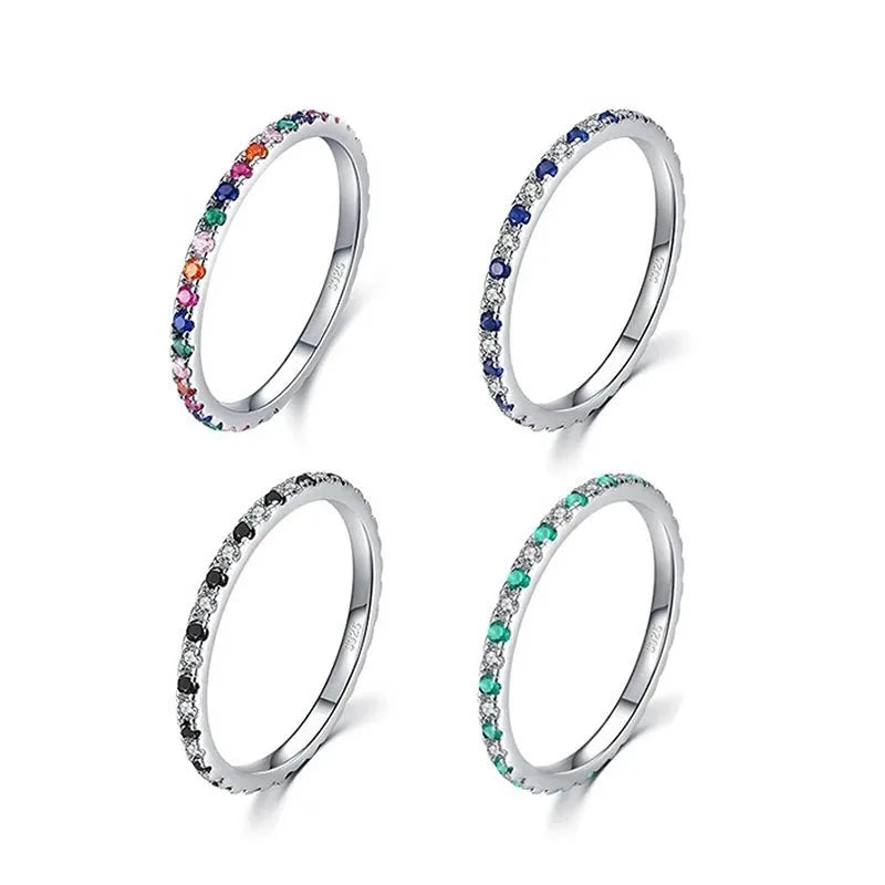 Trendy Simple Colorful Zircons 925 Sterling Silver Women's Rings (4 Styles)