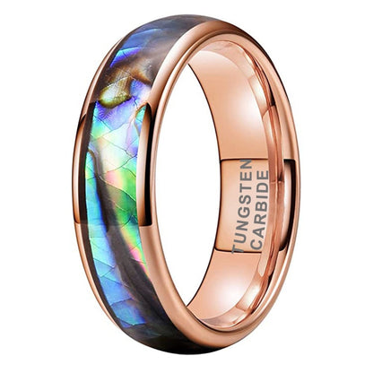 6mm Domed Abalone Shell Inlay & Polished Rose Gold Tungsten Unisex Rings