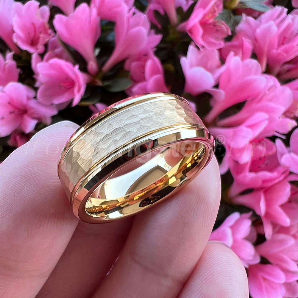 8mm Hammered Gold Color Tungsten Men's Ring