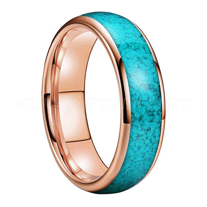 4mm, 6mm, 8mm Crushed Turquoise Inlay Rose Gold Unisex Rings